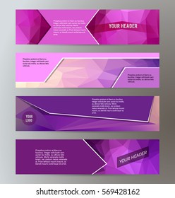 Design elements presentation template. Set horizontal banners background lilac purple glow light effect. Vector illustration EPS for brochure template, business card layout, flyer cover page mockup