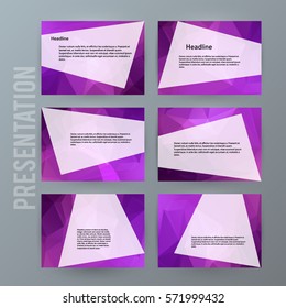 Design elements presentation template. Set horisontal banners purple background, backdrop glow light effect. Vector illustration EPS 10 for web buttons template, business card layout, website element