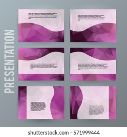 Design elements presentation template. Set horisontal banners purple background, backdrop glow light effect. Vector illustration EPS 10 for web buttons template, business card layout, website element