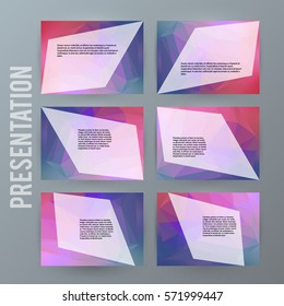 Design elements presentation template. Set horisontal banners purple background, backdrop glow light effect. Vector illustration EPS 10 for web buttons template, business card layout, website element