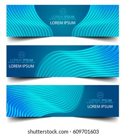 Design elements presentation template. Set horizontal banners blue background, backdrop Northern Lights neonglow effect. Vector illustration  for brochure layout, business card, flyer mockup