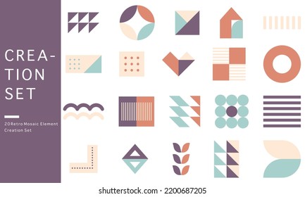Vector de conjunto de creación de mosaico geométrico retro de elementos de diseño