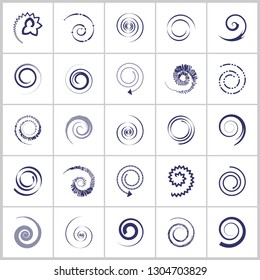 Design elements set. 25 spiral icons. Vector art.
