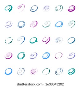 Elementos de design definidos. 30 ícones espirais. Arte vetorial.