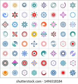 Design elements set. 64 abstract color icons. Vector art.