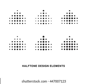 Design Elements Set. Abstract halftone dots forms. Arrow, square, circle. Vector illustration.
