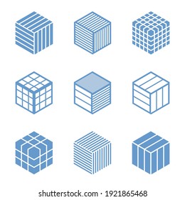 Design elements set. Abstract hexagons. Cubic shape icons. Vector art.