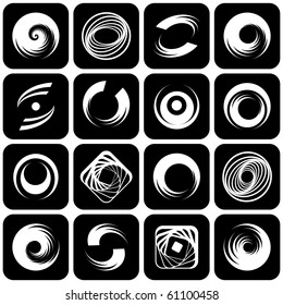 Design elements set. Abstract icons with spiral motion. Stencils. Vector illustration.