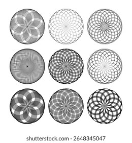 Design elements set. Abstract monochrome circle pattern. Vector art. No gradient
