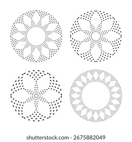 Design Elements Set. Abstract Radial Geometric Circle Triangle Dots Patterns. Vector Art.