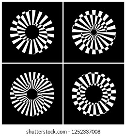Design elements set. Abstract rotation circle white icons on black background. Vector art.
