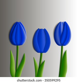 Design elements - set of blue  tulips flowers 3D. You can also use as a template for a card. Vector illustrations EPS10.