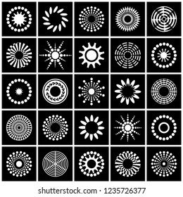 Design elements set. Contrast black and white abstract icons. Vector art.