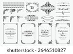 Design elements set, decorative flourish border corner and frame collection for invitation, menu and page decoration