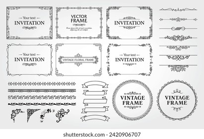 Design elements set, decorative flourish border corner and frame collection for invitation, menu and page decoration