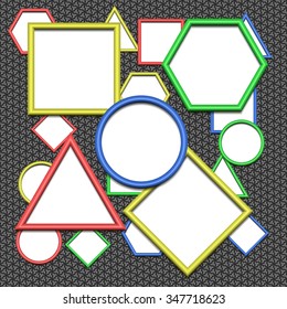 Design elements - set of multicolored geometric 3D frame. Colors - blue, yellow, green, red. All with shadows. EPS10 Vector illustrations.