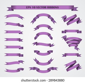 Design elements. Set of Purple vector ribbons or banners. EPS 10
