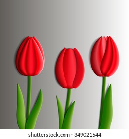 Design elements - set of red tulips flowers 3D. You can also use as a template for a card. Vector illustrations EPS10.