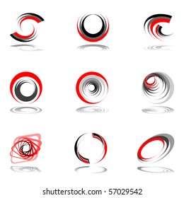 Design elements set in red-grey colors. Vector illustration.