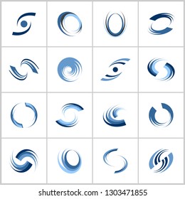 Design elements set. Rotation and spiral movement. Abstract blue icons. Vector art.