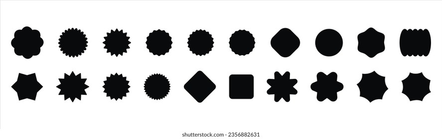 Design Elements Set - Sale Stickers, Price Tags, Starburst Badges, Quality Marks, Sunburst Accents, and Retro Stars. Modern Swiss Style Figures, Stars, Flowers, and Circles