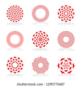 Design elements set. Stars geometric patterns in circle shape. Vector art.