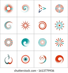 Design elements set. Sun, star, and spiral shape icons. Vector illustration.