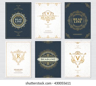 Design elements set. Vector calligraphic logo template. Luxury retro label. Vintage monogram.