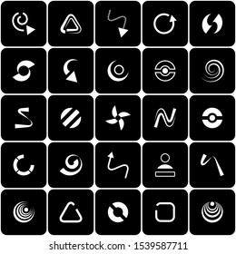 Conjunto de elementos de diseño. Iconos geométricos blancos sobre fondo negro. Arte vectorial.