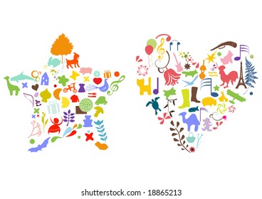 design elements shaping heart and star