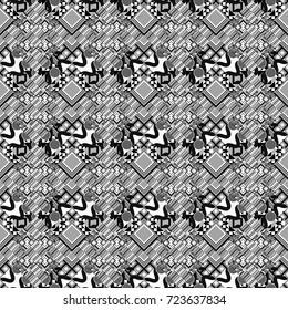 Design elements. Sketch in black, white and gray colors. Abstract mosaic vector background. Geometric seamless pattern.