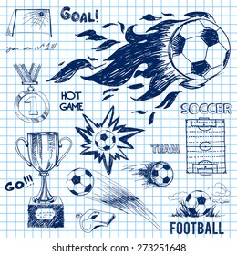 Design elements of soccer. Doodle illustration
