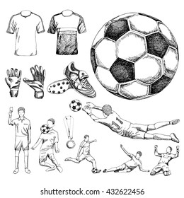 Design elements of soccer. Doodle illustration eps10