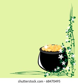 Design elements for St. Patrick's Day with pot of golden coins