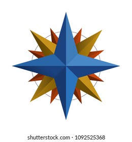 Design elements. Star logo color compass icon rose arrow with shade in origami style. Vector illustration EPS 10. Gorgeous graphic 3d effect for your advertising presentations, cover book, map sign