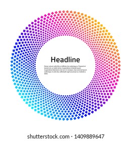 Design elements symbol Editable color halftone frame dot circle pattern on white background. Vector illustration eps 10 frame with rainbow random dots. Round border Icon using halftone circle dots 