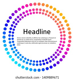 Design elements symbol Editable color halftone frame dot circle pattern on white background. Vector illustration eps 10 frame with rainbow random dots. Round border Icon using halftone circle dots 