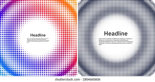 Design elements symbol Editable color halftone frame dot circle pattern on white background. Vector illustration eps 10 frame with black random dots. Round border Icon using halftone circle dots text