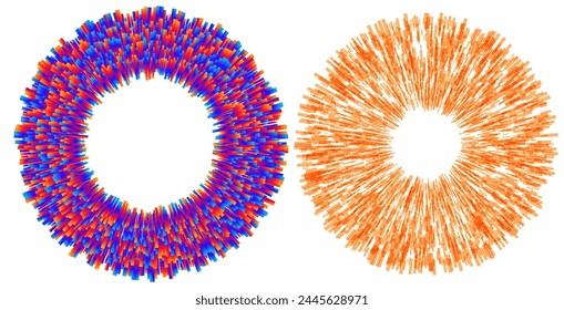 Elementos de diseño Patrón de círculo de marco de semitono de color editable sobre fondo blanco. Ilustración vectorial eps 10 cuadro con gradiente aleatorio arcoiris. Icono de borde redondo usando puntos de círculo de semitonos