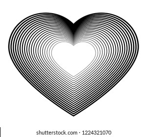 Design elements symbol Editable icon - silhouette heart, isolated on white background. Lines different thicknesses from thin to thick 