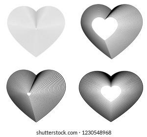 Design elements symbol Editable icon - silhouette heart, isolated on white background. Lines different thicknesses from thin to thick outline style Vector illustration eps 10