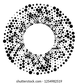 Design elements symbol Editable icon  Halftone hexsagon dot pattern on white background. Vector illustration eps 10 frame with black random dots. Round border Icon using halftone circle dots texture