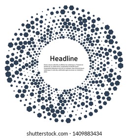 Design elements symbol Editable icon Halftone hexsagon dot pattern on white background. Vector illustration eps 10 frame with black random dots. Round border Icon using halftone circle dots texture
