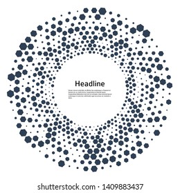Design elements symbol Editable icon Halftone hexsagon dot pattern on white background. Vector illustration eps 10 frame with black random dots. Round border Icon using halftone circle dots texture