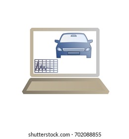 Design elements symbol for Editable icon - Includes silhouette Laptop with graph of cars process diagnostics sign, isolated on white background. Vector illustration eps 10 for infographic company