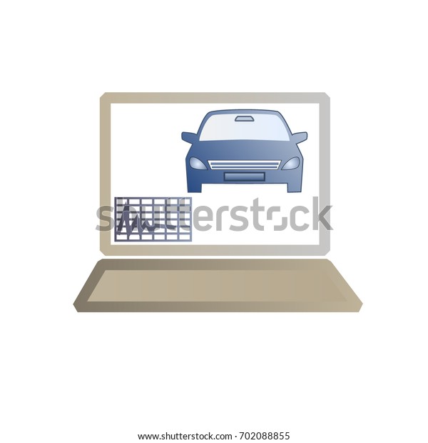 Design elements symbol for Editable icon -\
Includes silhouette Laptop with graph of cars process diagnostics\
sign, isolated on white background. Vector illustration eps 10 for\
infographic company