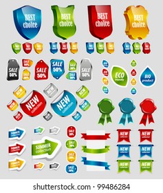 Design elements: tags, stickers, ribbons and other. Vector illustration.