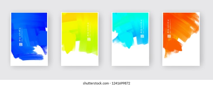 Design elements template for business brochure, leaflet, poster or flyer on colorful watercolor backgrounds set. Abstract vector illustration.