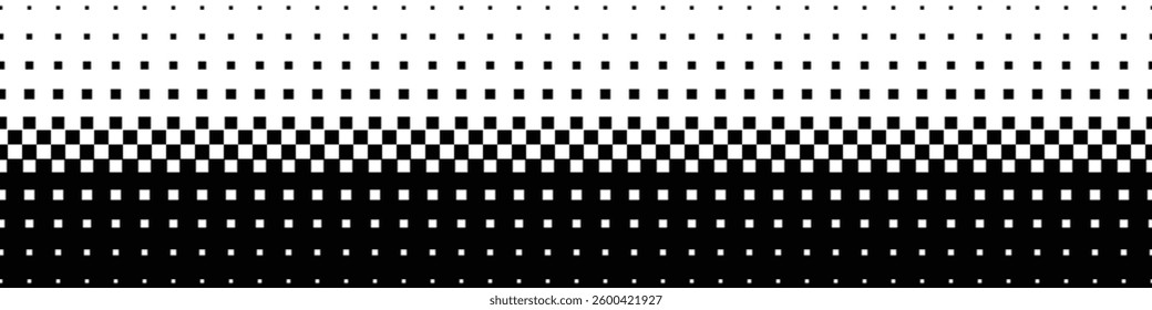 Design elements template. Monochrome geometric line. Minimal horizontal banners background, Geometric square black and white halftone gradients. Diminishing squares in staggered order. Vector 