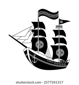 Design Elements for the Treasure Map and Treasure Hunts of the Age of Sailing. monochrome style